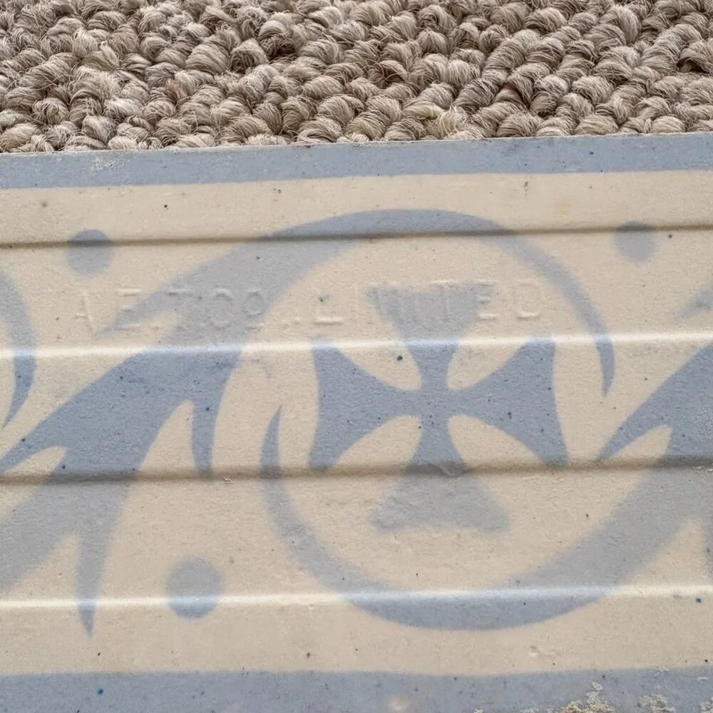 Rare Blue White Border Tile | Vintage Architectural Salvage Kitchen Decor - Picture 5 of 8